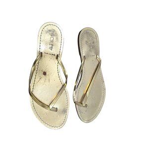 J.CREW Made In Italy Gold Metallic Leather Flip Flops Sandals Size 9 Flat Thong